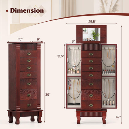 DREAMADE Wooden Jewelry Armoire Cabinet Storage Chest with Drawers and Swing Doors