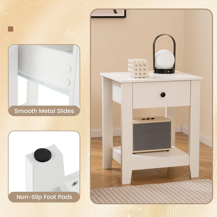 Dreamade Nightstand with Drawer 2-Tier Modern Bedside Table with Open Shelf and Storage
