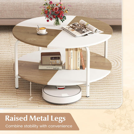 Dreamade Round Coffee Table 2-Tier Center Table with Open Storage Shelf