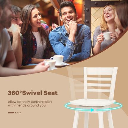 Dreamade Wood Bar Stools, Swivel Counter Height Bar Stools with Slatted Hollow Back & Ergonomic Contoured Seat