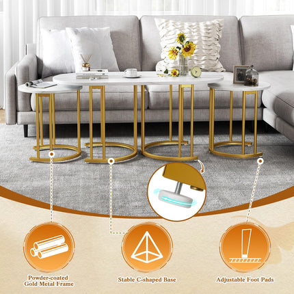 Dreamade Nesting Coffee Table Set of 3, Stacking Side Tables with Faux Marble Tabletop & Gold Metal Frame
