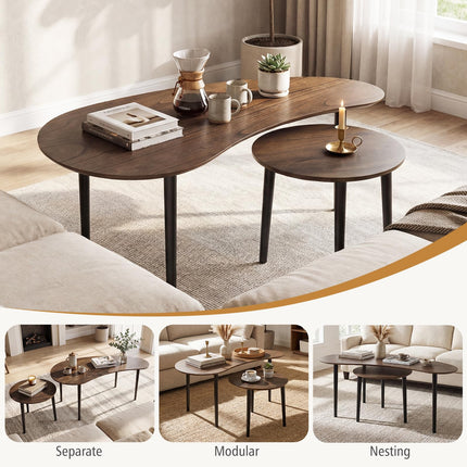 Dreamade Nesting Tables Set of 2 | Mid Century Modern Coffee Tables with Solid Wood Support Legs