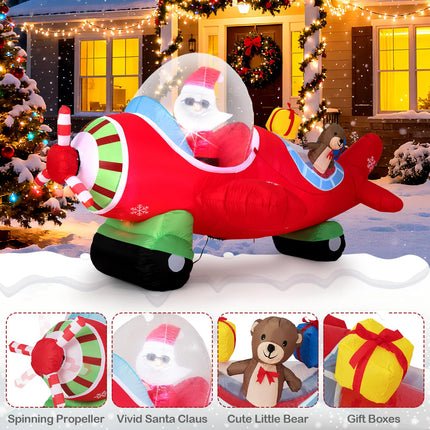 Dreamade 7.2 Ft Animated Inflatable Santa on Plane Pre-lit Blow up Yard Decoration
