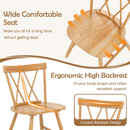 Dreamade Wooden Dining Chairs Set of 2/4, Farmhouse Windsor Kitchen Chairs w/Cross Back, Wide Seat