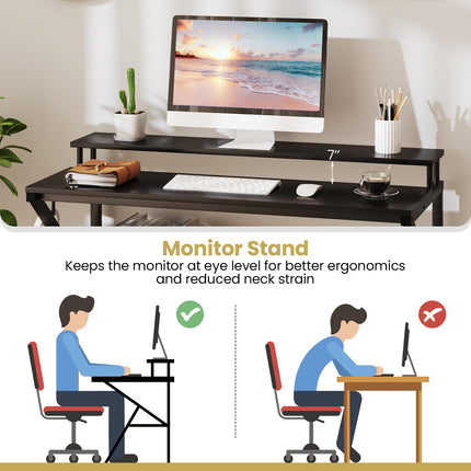 Dreamade Space Saving Computer Desk with Monitor Stand and Extra Storage Shelf for Work Study