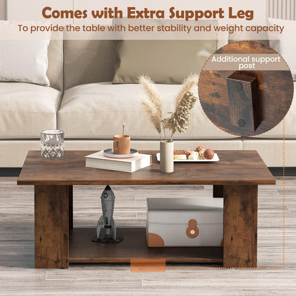 Dreamade Rectangle Wood Center Table, 41" L 2-Tier Large Modern Tea Table w/Open Compartment