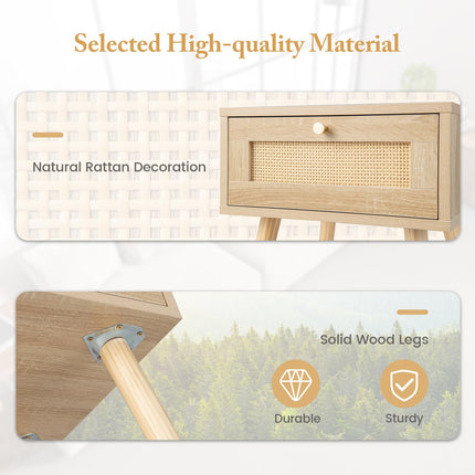 Dreamade Boho Rattan Nightstand Set of 2 - Bedside Table with Hand-Woven Rattan Decoration, Natural