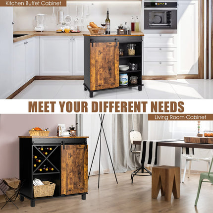 Dreamade Sideboard, Coffee Bar Station with Sliding Barn Door(Industrial)