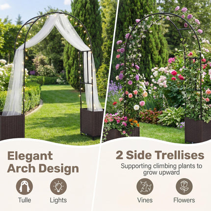 Dreamade Metal Garden Arch Trellis Arbor with 2 Self-Watering Planter Boxes