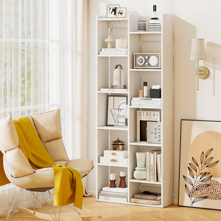 Dreamade Modern Bookshelf with 12 Staggered Shelves for Living Room Office