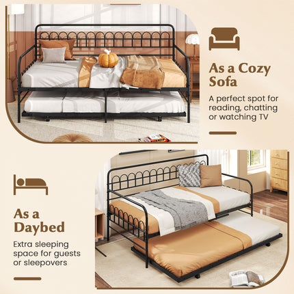 Dreamade Twin Daybed with Trundle with Heavy-Duty Metal Slats