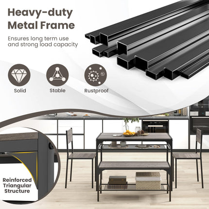 Dreamade Dining Table Set for 4, Kitchen Table with Chairs & Bench, Storage Racks