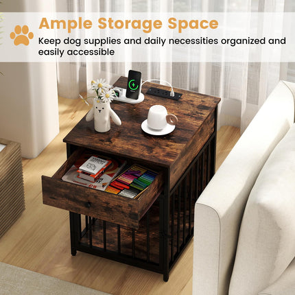 Dreamade Dog Crate End Table with Charging Station