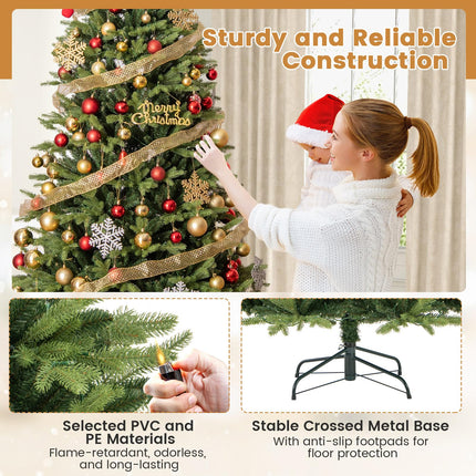 Dreamade 7ft Hinged Xmas Full Tree with 470 Warm White & Multicolored LED Lights