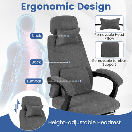 Dreamade Reclining Office Chair Chenille Fabric Desk Chair with Padded Linkage Armrests
