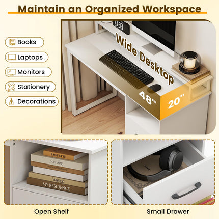 Dreamade 48 Inch Computer Desk with Power Outlets & File Drawer