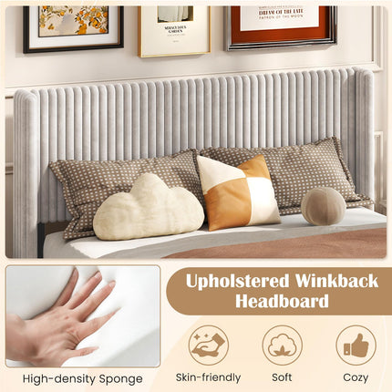 Dreamade Queen Velvet Bed Frame Upholstered Platform Bed with Vertical Tufted Wingback Headboard