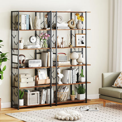 Dreamade 6-Tier Bookshelf Modern Geometric Bookcase with Heavy-Duty Metal Frame