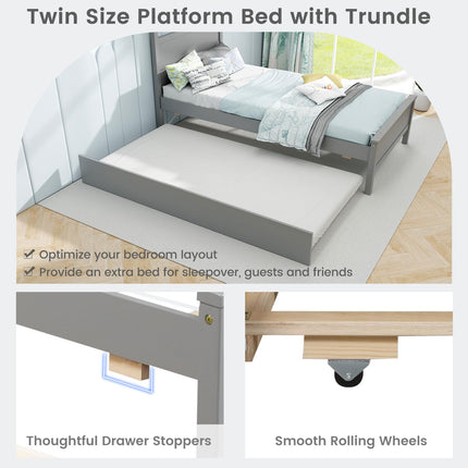 Dreamade Trundle Bed Twin, Wood Day Bed Frame with Headboard & Footboard
