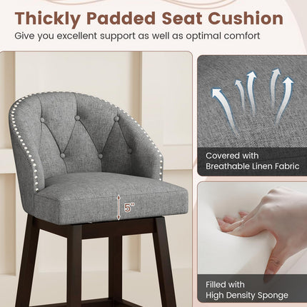 Dreamade Modern Upholstered Bar Stools Set of 2/4, 31" Bar Height Swivel Kitchen Stools w/Button-Tufted Back