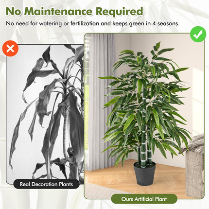 Dreamade Artificial Bamboo Tree, 50" Tall Set of 2 Fake Bamboo Plant with 3 PE Bamboo Trunk & Flush Leaves