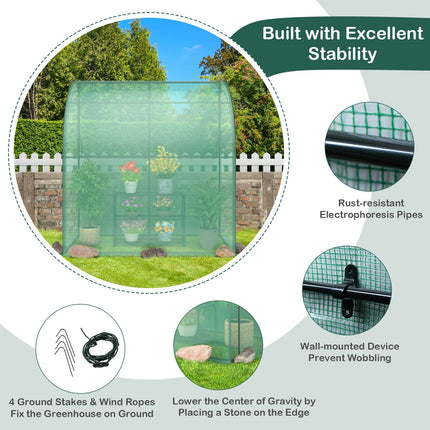 Dreamade Walk-in Lean-to Greenhouse - with 3-Tier Plant Stand, 7’x 3.5’x 7’ Green House, PE Grid Cover