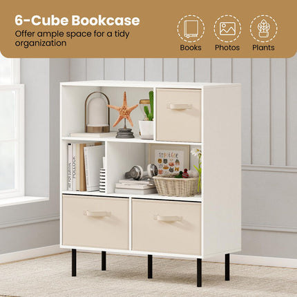 Dreamade 6-Cube Bookshelf 3-Tier White Bookcase