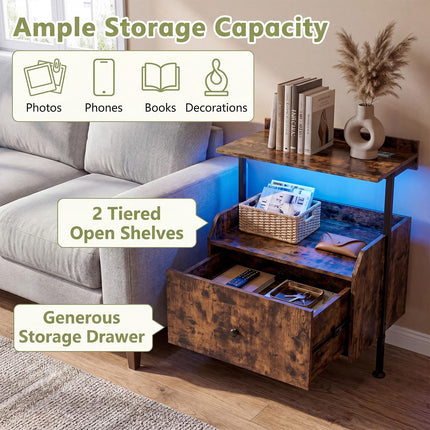Dreamade Nightstand w/Charging Station & LED Light (1/2)