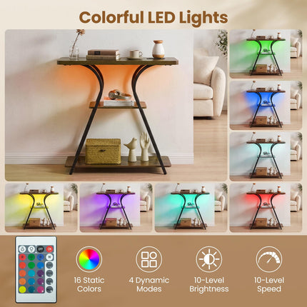 Dreamade 32" 3-Tier Narrow Console Table with LED Lights