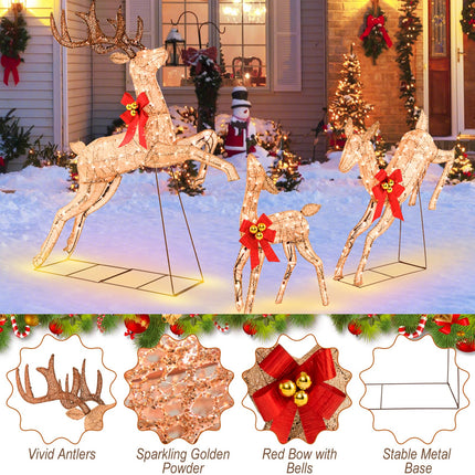 Dreamade 3 Pieces Light up Christmas Reindeers Pre-lit Glittering Reindeer Family Set