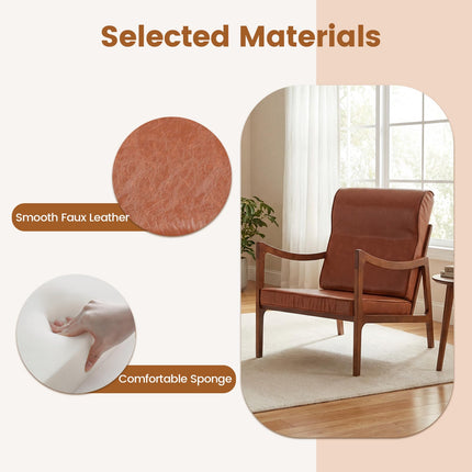 Dreamade Faux Leather Upholstered Armchair with Lumbar Pillow for Living Room & Bedroom