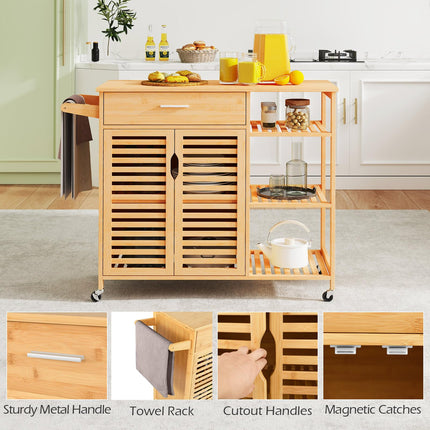 Dreamade Bamboo Kitchen Island Cart with Drawer and Storage Cabinet