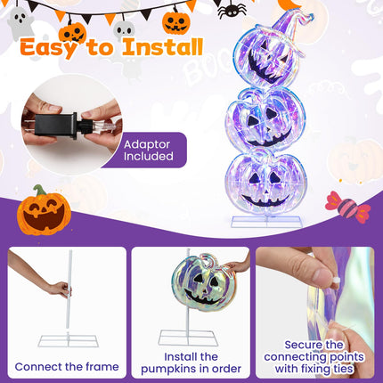 Dreamade 3.4 Ft Halloween Decorations, Light up Stacked Pumpkins with 150 LED Lights