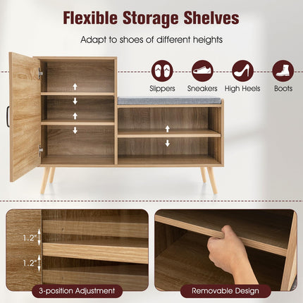 Dreamade Shoe Cabinet with Shoe Bench - Rattan Shoe Storage Cabinet, Shoe Rack Organizer for 10-12 Pairs