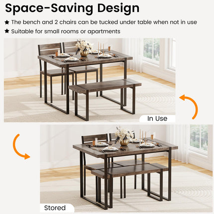 Dreamade 4-Piece Dining Table Set for 4 with 1 Bench and 2 Chairs