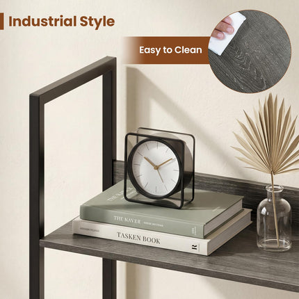 Dreamade 5-Tier Tall Wooden Open Bookcase with Back Panels & Metal Frame (1/2)