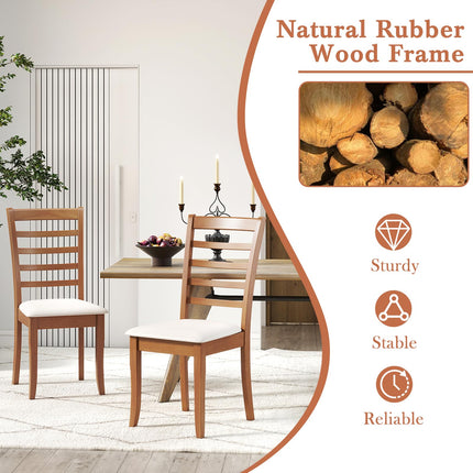 Dreamade Wooden Dining Chair Set of 2 or 4 w/Rubber Wood Legs High Slatted Backrest