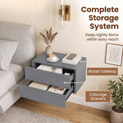 Dreamade Floating Nightstand | Wall-Mounted Bedside Table with 2 Drawers (1/2)