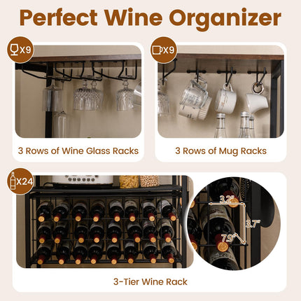Dreamade Wine Rack Freestanding Floor Wine Bar Cabinet w/Power Outlet & RGB Light