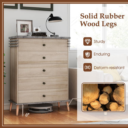 Dreamade 5-Drawer Storage Cabinet with Rubber Wood Legs