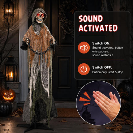 DREAMADE 5.7 ft Halloween Life-Size Animated Grim Reaper with Iron Chain