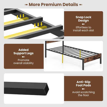 Dreamade King/Queen/Full/Twin Size Metal Platform Bed Frame, Industrial Bed Frames with Wood Headboard