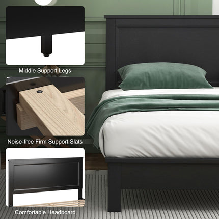 Dreamade Queen/Full/Twin Size Wood Platform Bed Frame with Headboard, Mid Century Bed Frame with Solid Wood Legs & Wooden Slat Support