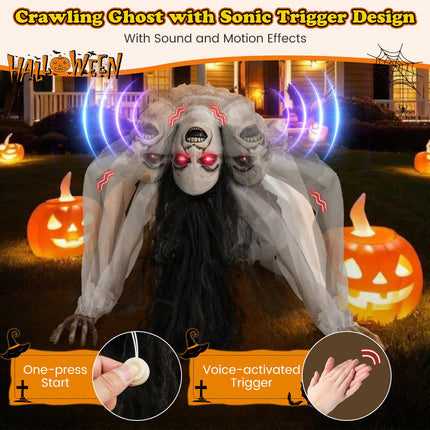 DREAMADE Animated Crawling Ghost Halloween Creepy Crawling Woman Prop