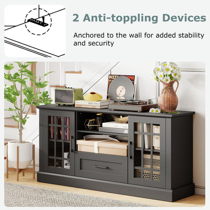 Dreamade Farmhouse TV Stand for 65/70 Inch TV with Storage Cabinets & Glass Door