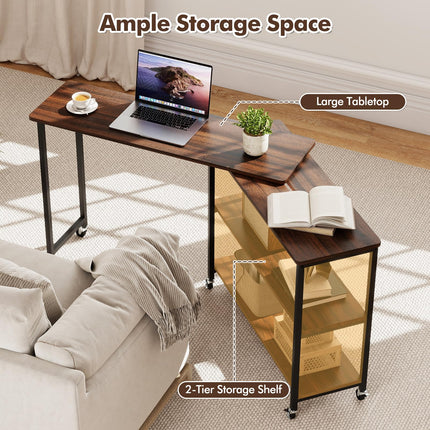 Dreamade 360° Free Rotating Sofa Side Table with 2-Tier Storage Shelves