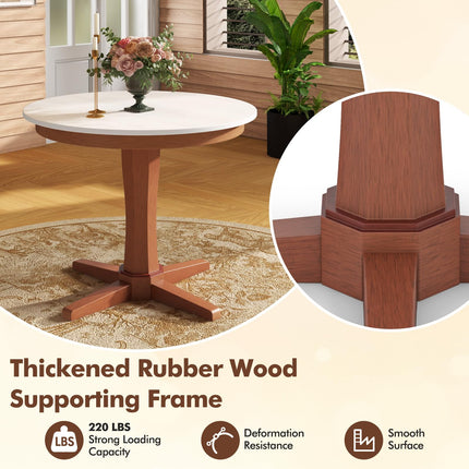 Dreamade Round Dining Table, 36” Kitchen Table with Base, Solid Rubber Wood Frame, Breakfast Table for 4 People