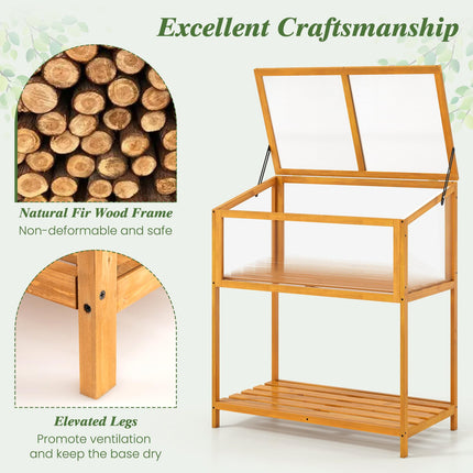 Dreamade Wood Cold Frame Greenhouse with Transparent Openable Roof & Slatted Shelf