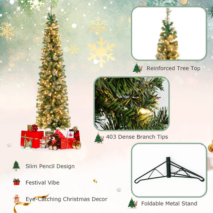 Dreamade 7ft Pre-Lit Half-Shape Christmas Tree, Artificial Xmas Tree W/ 403 Branch Tips - DreamadeUS