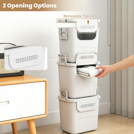 Dreamade 3 Pieces Plastic Storage Bins Stackable with Front Door and Side Handles